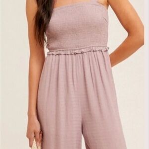 Hem & Thread Mauve Strapless Wide-Leg Jumpsuit